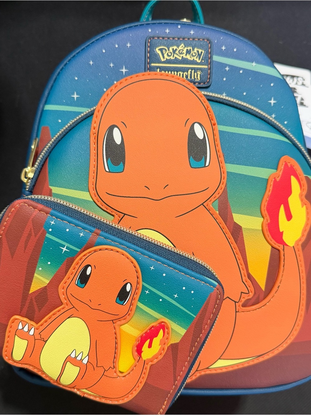 Loungefly Pokémon Mini Backpack in Blue with Orange Accent with matching wallet